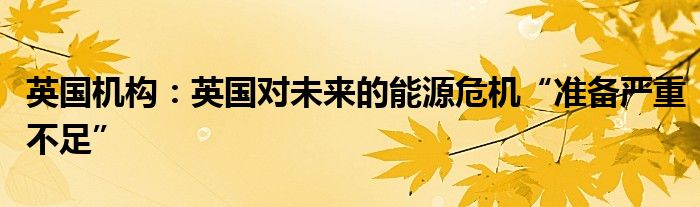 英国机构:英国对未来的能源危机“准备严重不足”