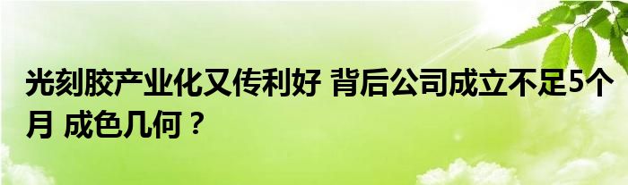 光刻胶产业化又传利好 背后公司成立不足5个月 成色几何?