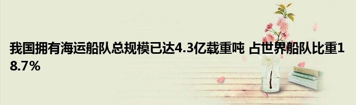 我国拥有海运船队总规模已达4.3亿载重吨 占世界船队比重18.7%