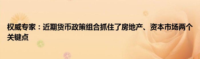 权威专家:近期货币政策组合抓住了房地产、资本市场两个关键点