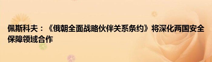 佩斯科夫:《俄朝全面战略伙伴关系条约》将深化两国安全保障领域合作