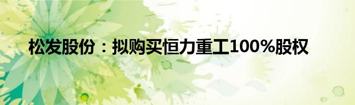 松发股份:拟购买恒力重工100%股权