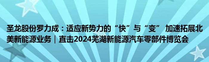 圣龙股份罗力成:适应新势力的“快”与“变” 加速拓展北美新能源业务|直击2024芜湖新能源汽车零部件博览会