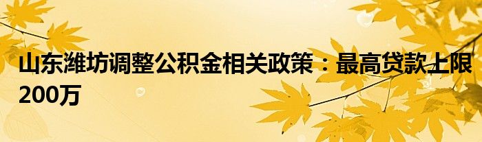 山东潍坊调整公积金相关政策:最高贷款上限200万