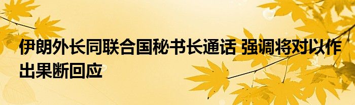 伊朗外长同联合国秘书长通话 强调将对以作出果断回应