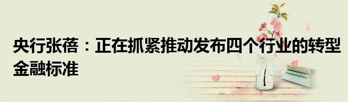 央行张蓓:正在抓紧推动发布四个行业的转型金融标准