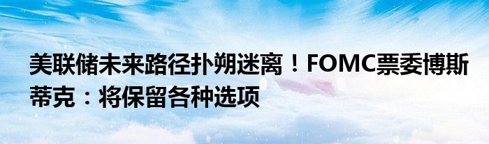 美联储未来路径扑朔迷离!FOMC票委博斯蒂克:将保留各种选项