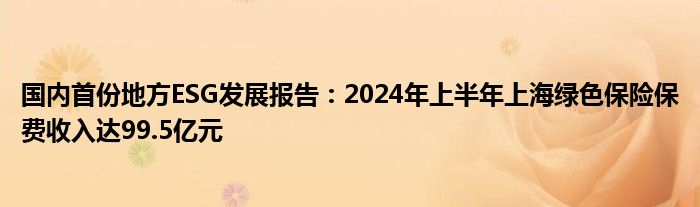 国内首份地方ESG发展报告:2024年上半年上海绿色保险保费收入达99.5亿元