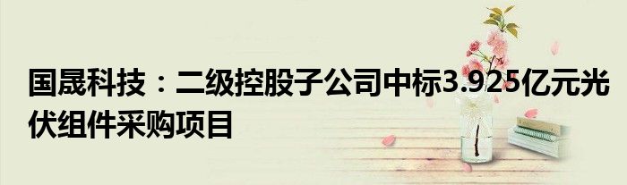 国晟科技:二级控股子公司中标3.925亿元光伏组件采购项目