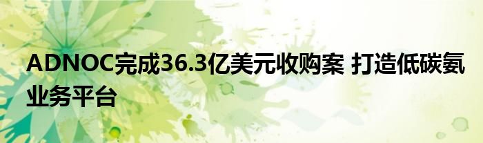 ADNOC完成36.3亿美元收购案 打造低碳氨业务平台