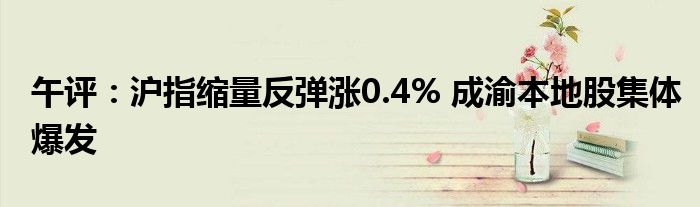 午评:沪指缩量反弹涨0.4% 成渝本地股集体爆发