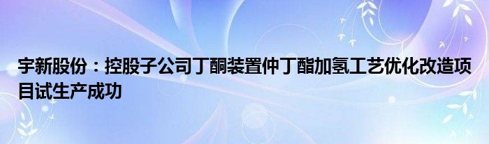 宇新股份:控股子公司丁酮装置仲丁酯加氢工艺优化改造项目试生产成功