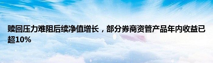 赎回压力难阻后续净值增长,部分券商资管产品年内收益已超10%
