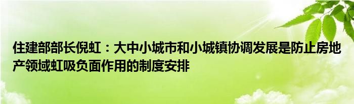 住建部部长倪虹:大中小城市和小城镇协调发展是防止房地产领域虹吸负面作用的制度安排
