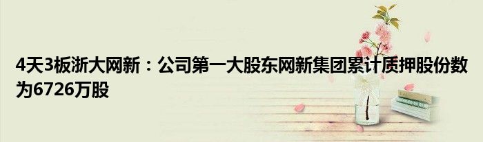 4天3板浙大网新:公司第一大股东网新集团累计质押股份数为6726万股