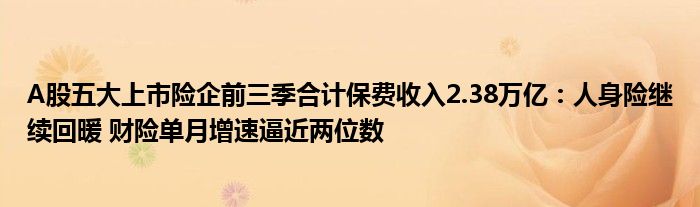A股五大上市险企前三季合计保费收入2.38万亿:人身险继续回暖 财险单月增速逼近两位数