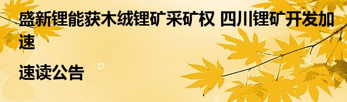 盛新锂能获木绒锂矿采矿权 四川锂矿开发加速|速读公告