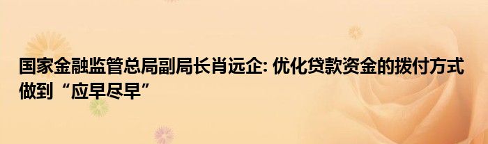 国家金融监管总局副局长肖远企: 优化贷款资金的拨付方式 做到“应早尽早”