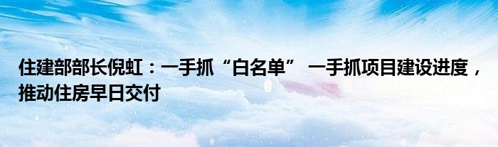 住建部部长倪虹:一手抓“白名单” 一手抓项目建设进度,推动住房早日交付