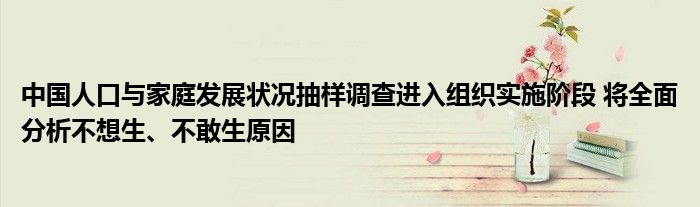 中国人口与家庭发展状况抽样调查进入组织实施阶段 将全面分析不想生、不敢生原因