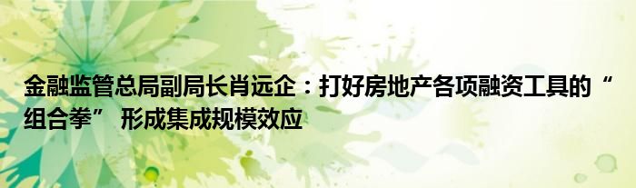 金融监管总局副局长肖远企:打好房地产各项融资工具的“组合拳” 形成集成规模效应