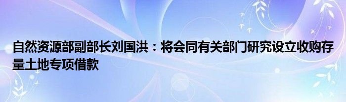 自然资源部副部长刘国洪:将会同有关部门研究设立收购存量土地专项借款