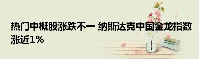 热门中概股涨跌不一 纳斯达克中国金龙指数涨近1%