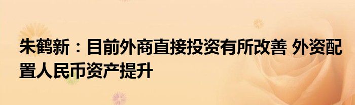 朱鹤新:目前外商直接投资有所改善 外资配置人民币资产提升