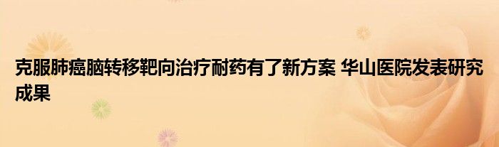 克服肺癌脑转移靶向治疗耐药有了新方案 华山医院发表研究成果
