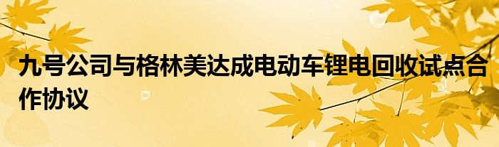 九号公司与格林美达成电动车锂电回收试点合作协议