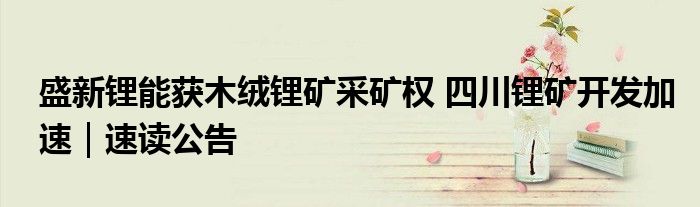 盛新锂能获木绒锂矿采矿权 四川锂矿开发加速|速读公告