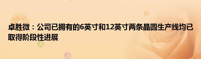 卓胜微:公司已拥有的6英寸和12英寸两条晶圆生产线均已取得阶段性进展