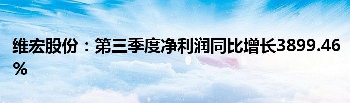 维宏股份:第三季度净利润同比增长3899.46%