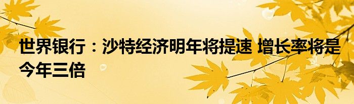 世界银行:沙特经济明年将提速 增长率将是今年三倍