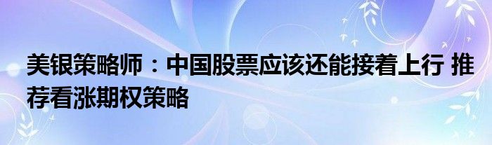美银策略师:中国股票应该还能接着上行 推荐看涨期权策略