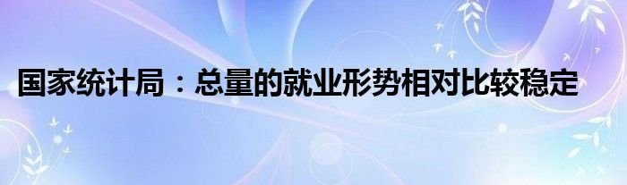 国家统计局:总量的就业形势相对比较稳定