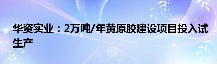 华资实业:2万吨/年黄原胶建设项目投入试生产