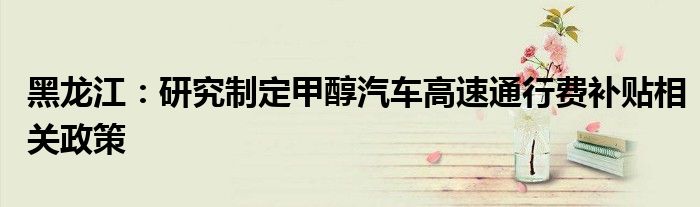 黑龙江:研究制定甲醇汽车高速通行费补贴相关政策