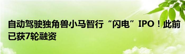 自动驾驶独角兽小马智行“闪电”IPO!此前已获7轮融资