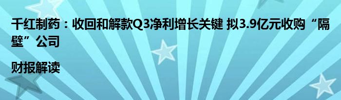 千红制药:收回和解款Q3净利增长关键 拟3.9亿元收购“隔壁”公司|财报解读
