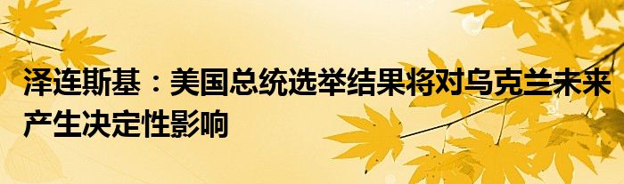 泽连斯基:美国总统选举结果将对乌克兰未来产生决定性影响