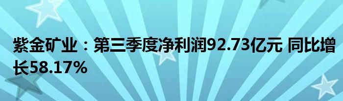 紫金矿业:第三季度净利润92.73亿元 同比增长58.17%