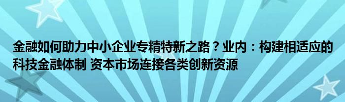 金融如何助力中小企业专精特新之路?业内:构建相适应的科技金融体制 资本市场连接各类创新资源