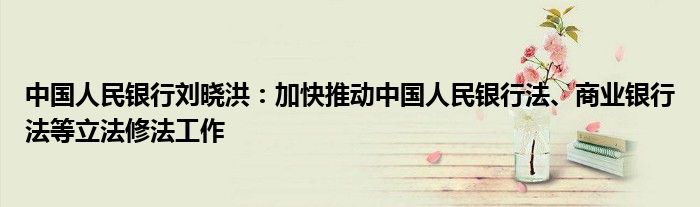 中国人民银行刘晓洪:加快推动中国人民银行法、商业银行法等立法修法工作