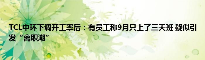 TCL中环下调开工率后:有员工称9月只上了三天班 疑似引发“离职潮”