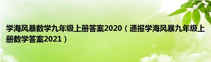 学海风暴数学九年级上册答案2020(通报学海风暴九年级上册数学答案2021)