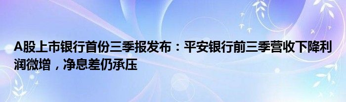 A股上市银行首份三季报发布:平安银行前三季营收下降利润微增,净息差仍承压