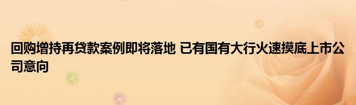 回购增持再贷款案例即将落地 已有国有大行火速摸底上市公司意向