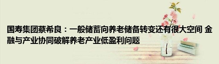 国寿集团蔡希良:一般储蓄向养老储备转变还有很大空间 金融与产业协同破解养老产业低盈利问题