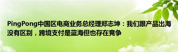 PingPong中国区电商业务总经理郑志坤:我们跟产品出海没有区别,跨境支付是蓝海但也存在竞争